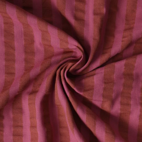 Tissu Coton imprimé Énara rayures Terracota sur fond Bois de rose