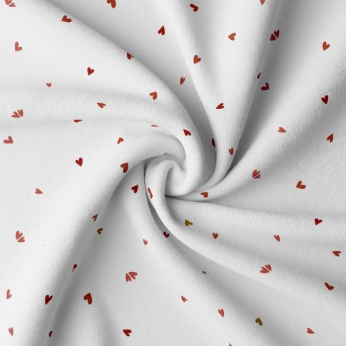 Tissu Jersey Coton Coreo cœurs rouges sur fond Blanc