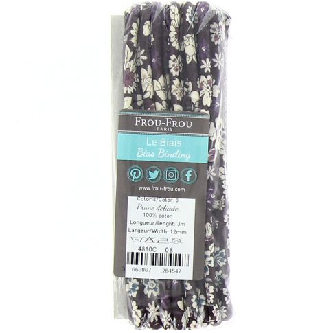 Passepoil Frou-Frou 12 mm Fleuri Prune - 3 mètres