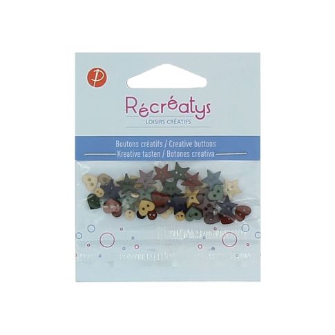 Boutons créatifs Récréatys Assortiment de boutons petit ronds, cœurs et étoiles