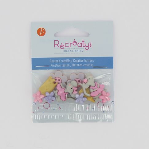 Boutons créatifs Récréatys Assortiment de 10 boutons Petites souris et fleurs