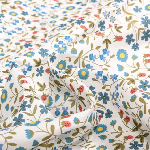 Tissu Liberty of London Little Bleu sur fond Blanc