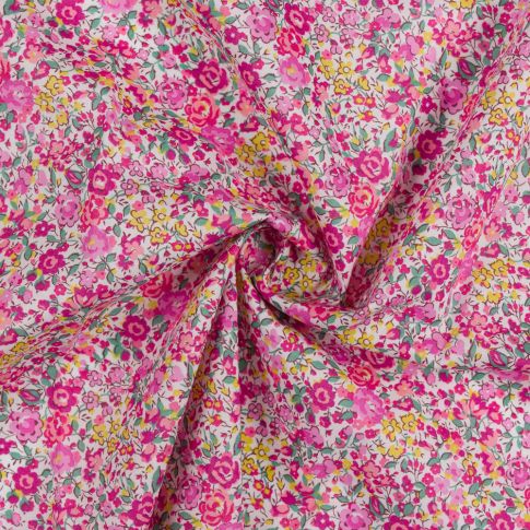 Tissu Liberty of London Tana Lawn Emma et Georgina Rose sur fond Blanc