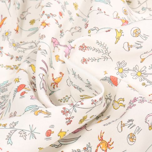 Tissu Liberty of London Théo marin sur fond Blanc cassé