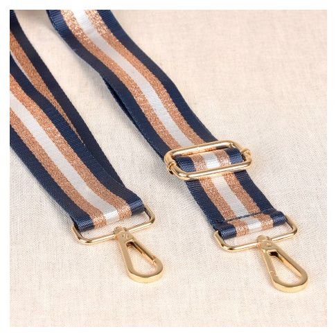Sangle pour sac 38 mm Marine et or - Avec mousquetons