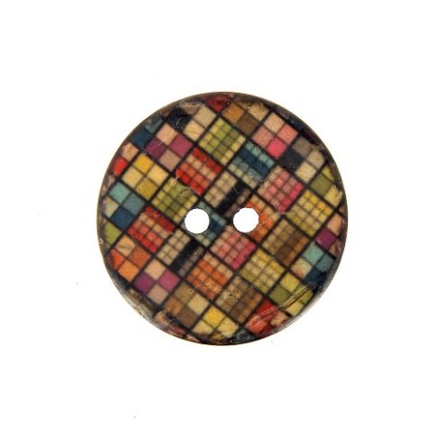 Bouton bois carreaux multicolore 30 mm