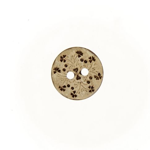 Bouton coco gravé petites fleurs - 15 mm
