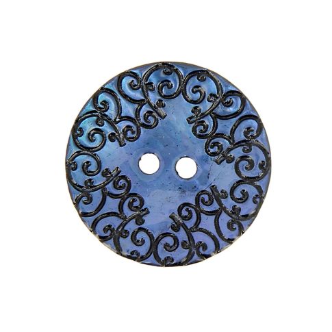 Bouton nacré  gravé 35 mm - Bleu