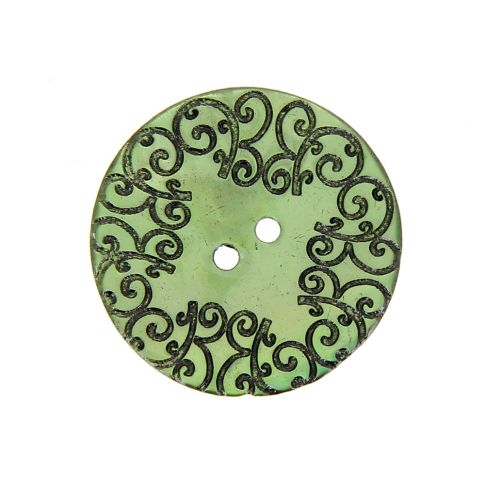 Bouton nacré  gravé 35 mm - Vert