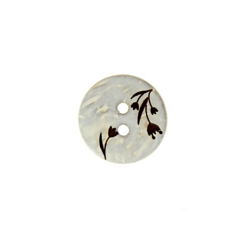 Bouton bois fleur gravé 15 mm - Blanc
