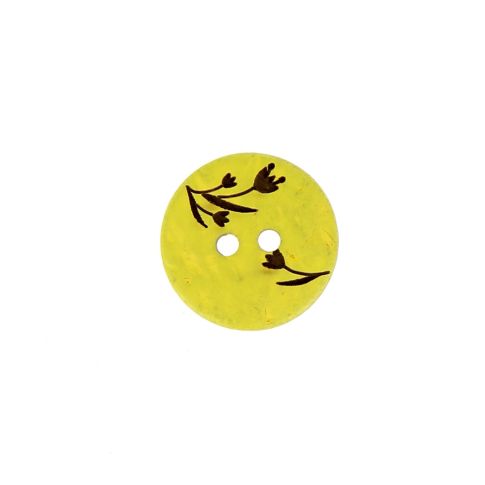 Bouton bois fleur gravé 15 mm - Jaune