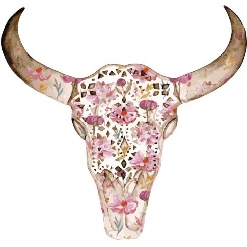 Sticker textile thermo-adhésif  7x7 cm - Tête de taureau fleuri 