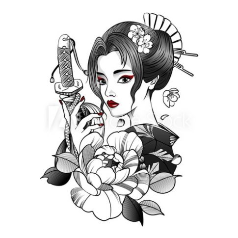 Sticker textile thermo-adhésif  7x7 cm - Samouraï japonaise
