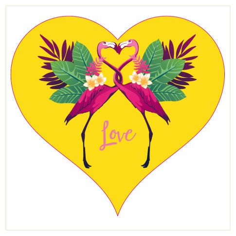 Sticker textile thermo-adhésif  7x7 cm - Flamant rose amour 
