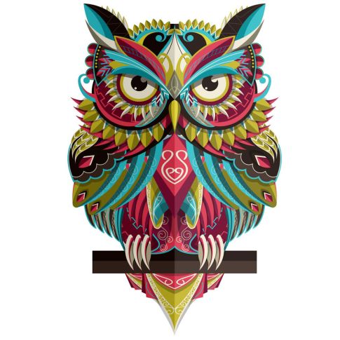 Sticker textile thermo-adhésif  7x7 cm - Hibou multicolor  