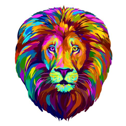 Sticker textile thermo-adhésif  7x7 cm - Lion multicolor 