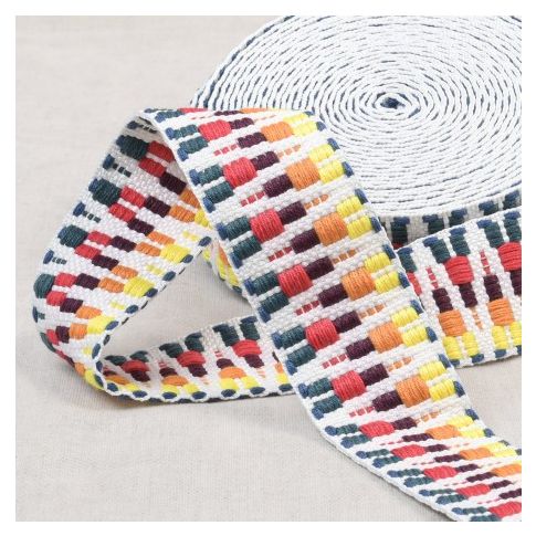 Sangle Ethnique 38 mm -  Multicolore sur fond blanc