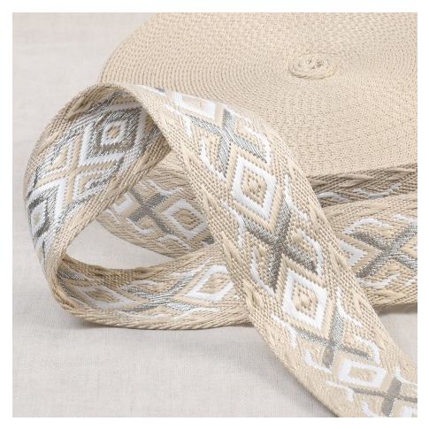 Sangle Ethnique 38 mm -  Beige et argent