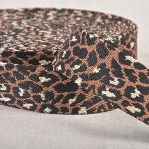Sangle Polyester aspect Coton 38 mm Léopard Marron chocolat