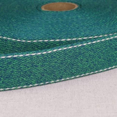 Sangle chinée point sellier 30 mm Vert et bleu x1m