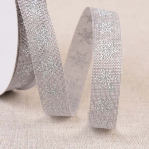 Ruban Petits Flocons 16 mm Argent x1m