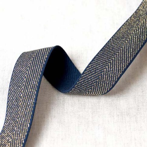 Elastique chevrons Lurex 32 mm Bleu marine et or