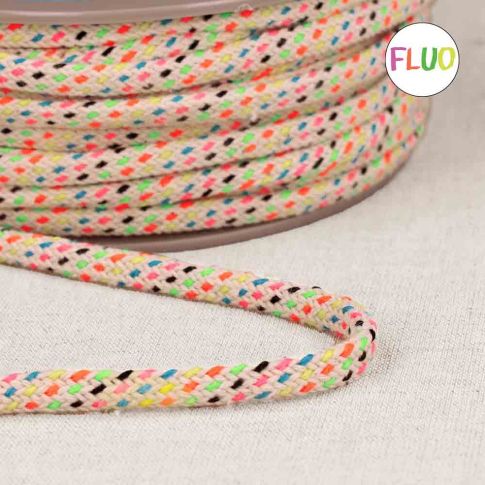 Cordon tressé multicolore sur fond beige 10mn x 1m