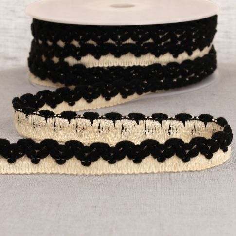 Tresse zig zag 22 mm pompons  Noir x1m