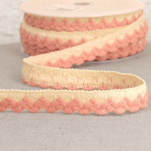 Tresse zig zag 22 mm pompons Rose clair x1m