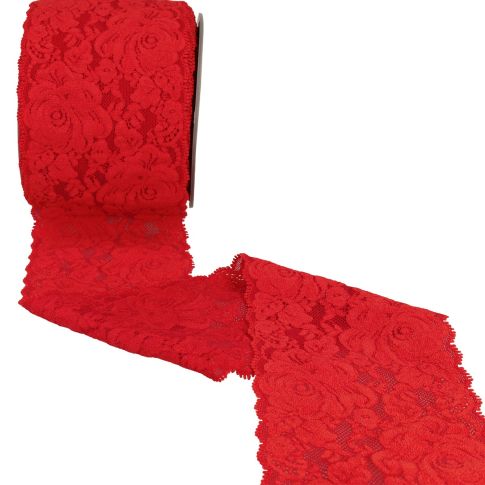 Dentelle élastique roses Rouge - 100 mm
