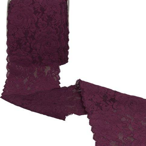 Dentelle élastique roses Prune - 100 mm