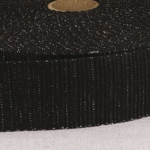 Sangle Polyester Lurex aspect Coton 40 mm Argent et noir x1m
