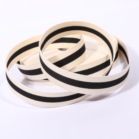 Sangle Coton 30 mm Bicolore Noir et Ecru x1m