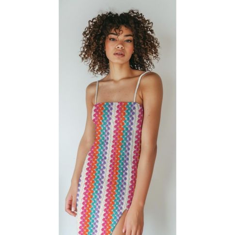 Coupon Tissu Crochet ajouré rayé Multicolore - Coupon de 200 cm