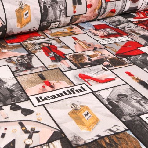 Tissu Toile de Coton Glamour French sur fond Noir