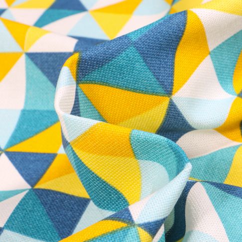 Tissu Toile de Coton Tringles bleus sur fond Jaune