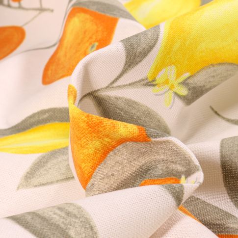 Tissu Toile de Coton Citrons et oranges sur fond Ecru