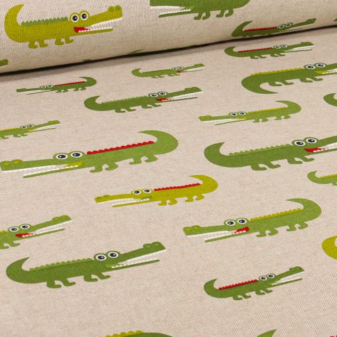 Tissu Toile de Coton Croco sur fond Naturel