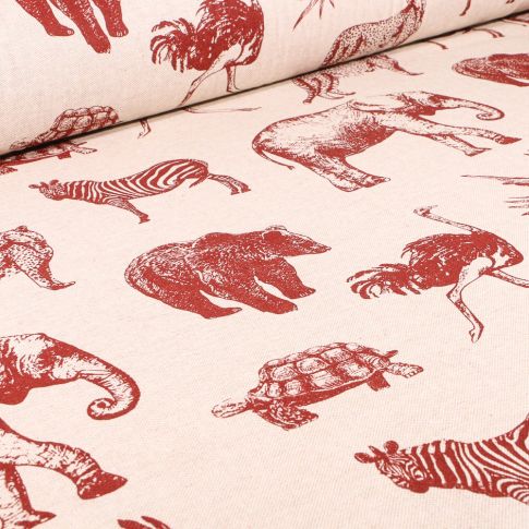 Tissu Toile de Coton Animaux divers sur fond Naturel