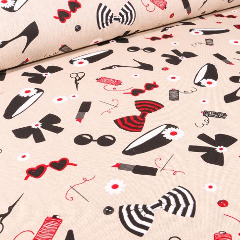 Tissu Toile de Coton Accessoires et make-up sur fond Naturel