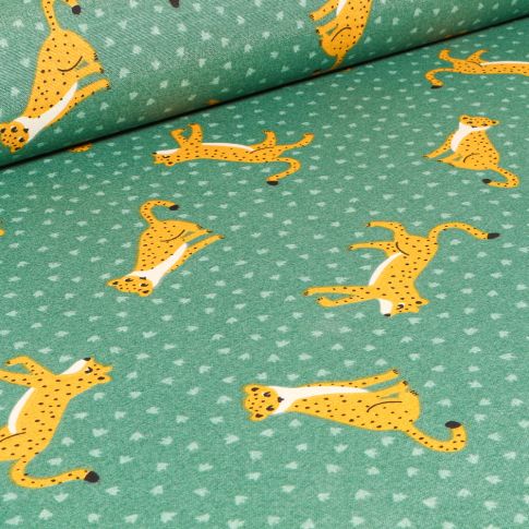 Tissu Toile de Coton Ottoman Jaguar sur fond Vert