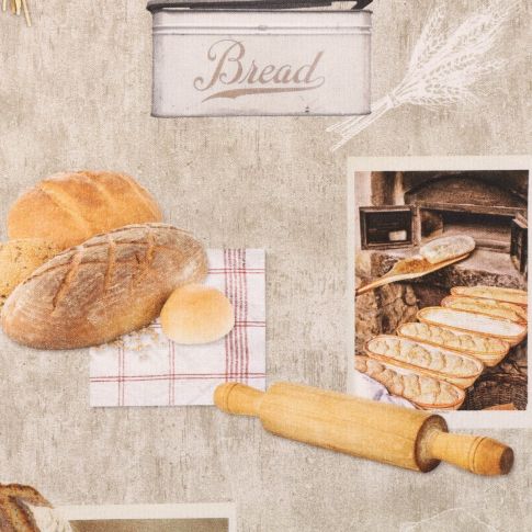 Coupon Tissu Toile Coton Boulangerie sur fond Taupe - Coupon de 20 cm