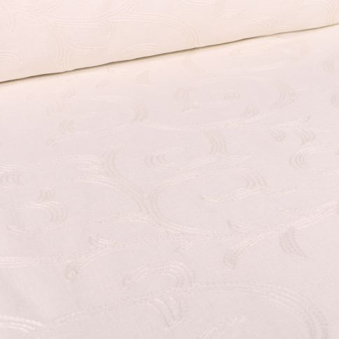 Tissu Voilage grande largeur spirale blanche brodé sur fond Blanc cassé