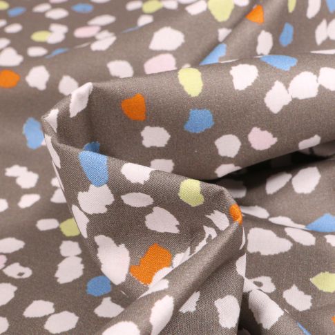 Tissu Coton imprimé Frou-Frou Pollen sur fond Gris