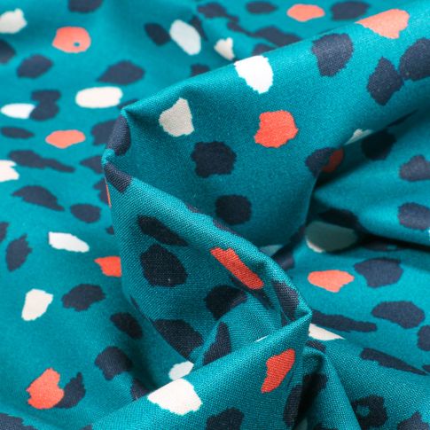 Tissu Coton imprimé Frou-Frou Pollen sur fond Bleu pétrole