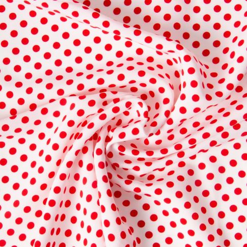 Tissu Mousseline lourde Koshibo pois rouge sur fond Blanc