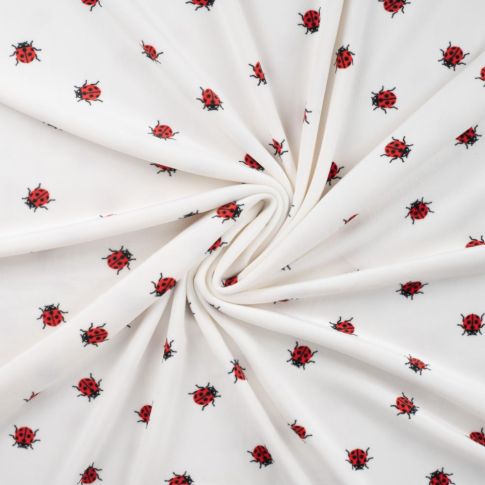 Coupon Tissu Minky Ultra doux Ras Coccinelles rouges sur fond Blanc - Coupon de 200 cm
