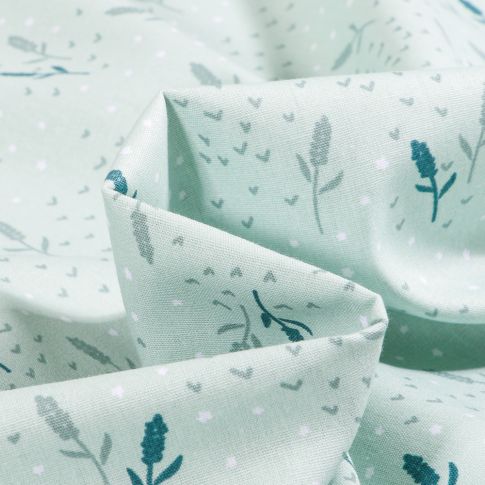 Tissu Coton imprimé Bio Epis de blé sur fond Vert menthe