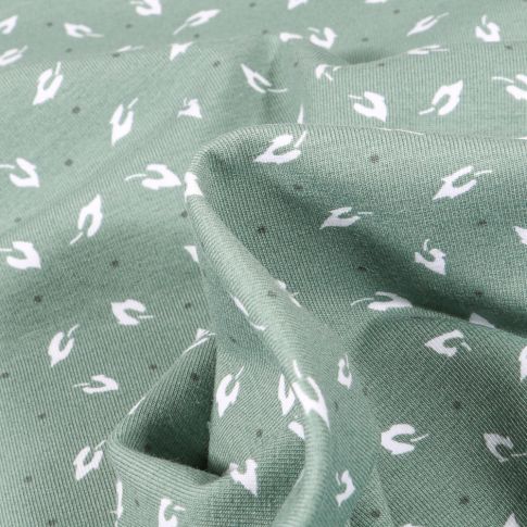 Tissu Jersey Coton Bio Pétales et pois sur fond Vert d'eau