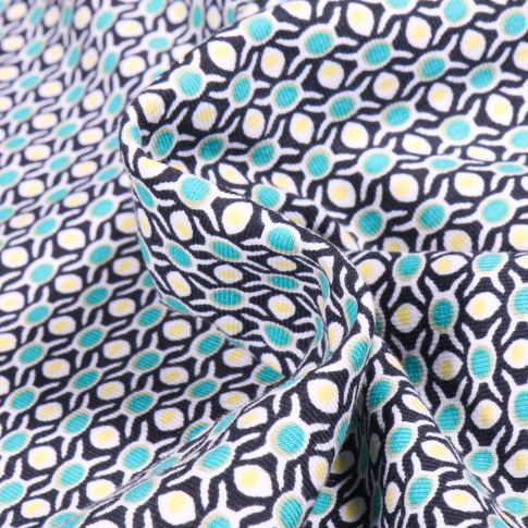 Tissu Jersey Coton Bio Branches et feuilles sur fond Bleu nuit